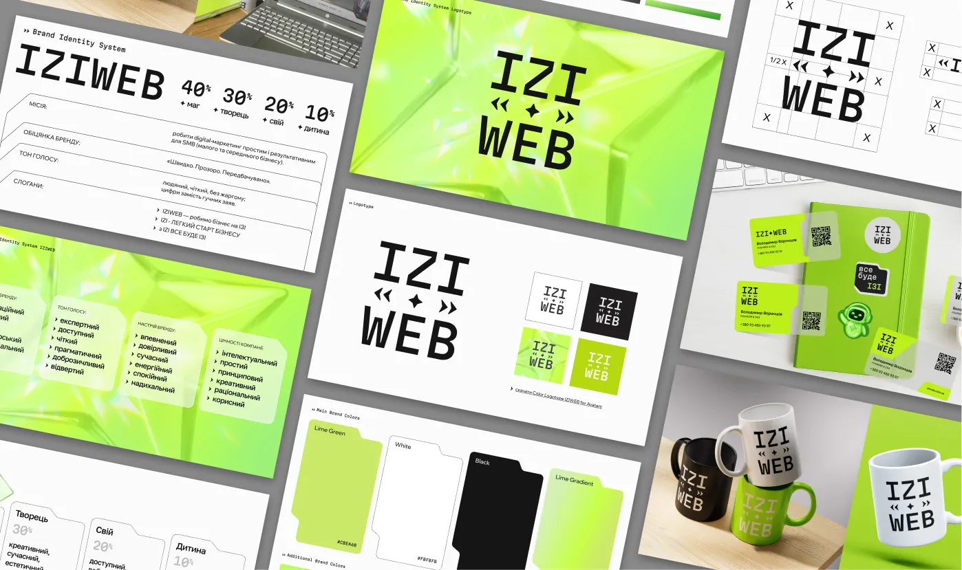 Головний візуал кейсу iZiWEB з розробки дизайн-системи та digital-екосистеми бренду.